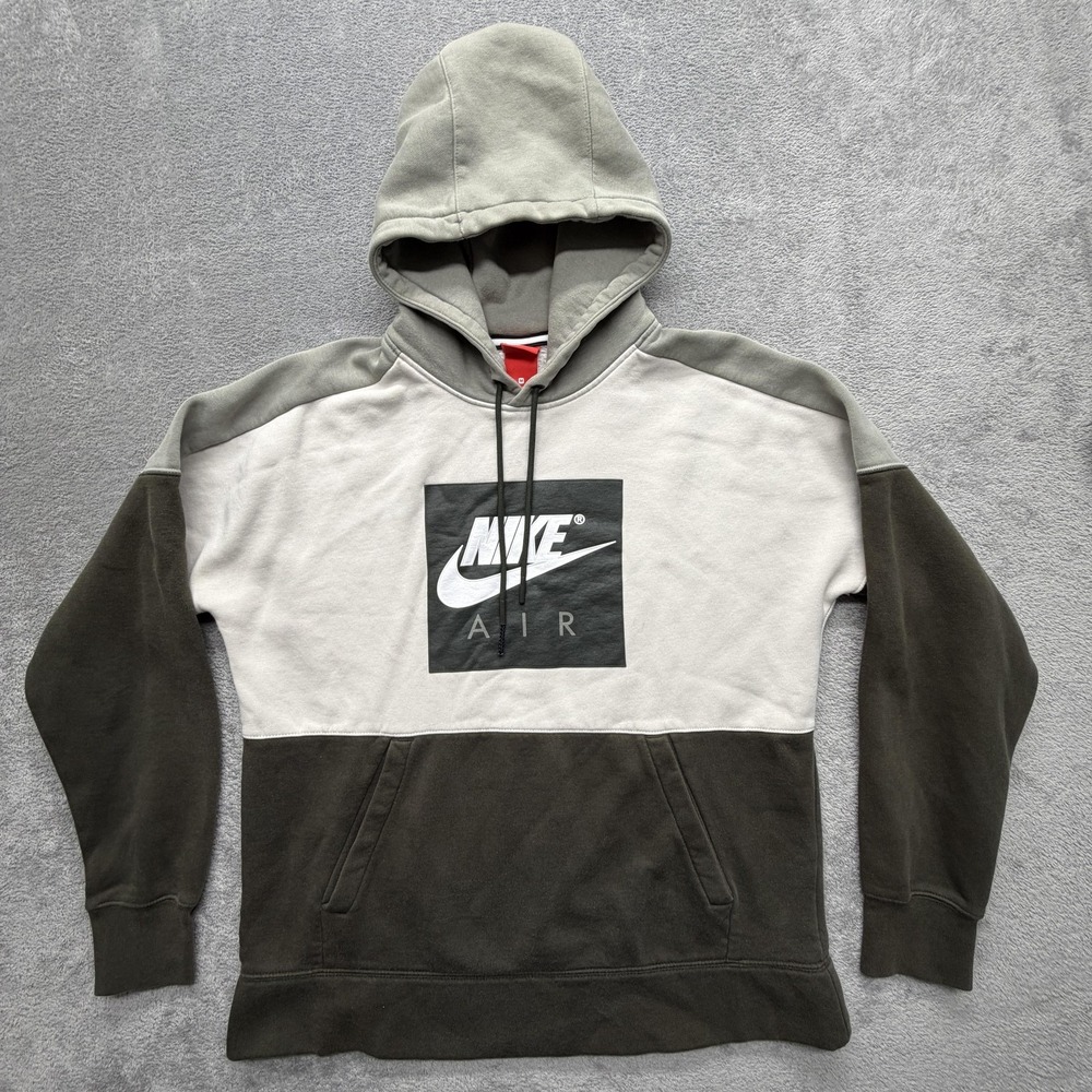 Nike Hoodie Mens M Gray Fleece Pullover Air Box Logo AT5257-072 Graphic